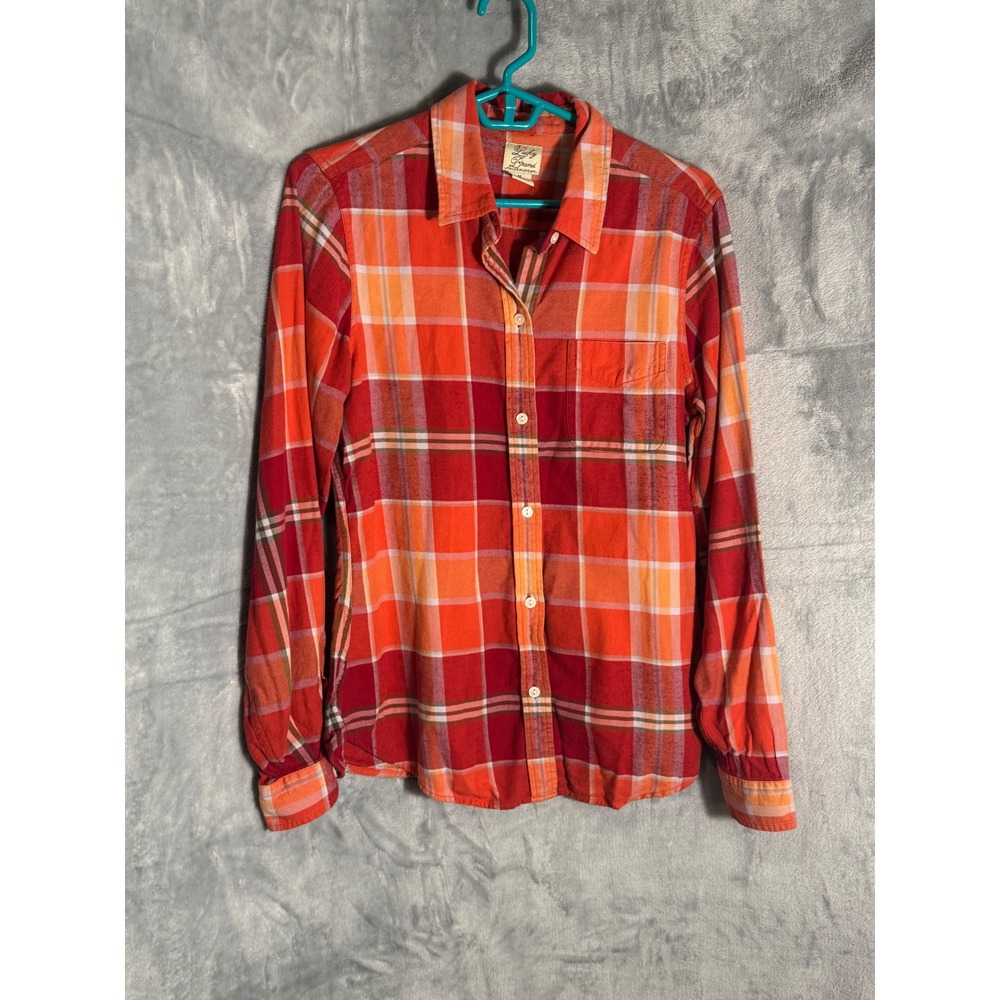 Lucky Brand Womens Red Orange Plaid Flannel‎ Button 
Down Shirt Roll Tab Size M